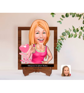 BK Gift Kişiye Özel Kadınlar Günü Dünyanın En Güzel Kadını Karikatürlü Ahşap Standlı 3D Biblo-4 (Beyaz)