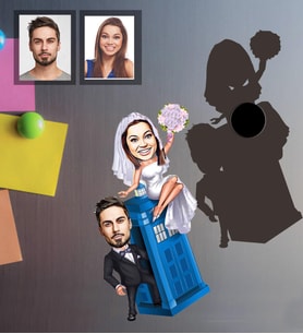 Kişiye Özel Gelin Damat Karikatürlü Ahşap Magnet Mod-3