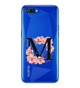 Pembe Çiçekli Harf Tasarım Süper Şeffaf Silikon Telefon Kılıfı Oppo Realmi C2 M-