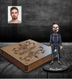 Kişiye Özel Dalgıç Karikatürlü Ahşap Biblo Kutulu Bay-1