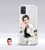 BK Gift Kişiye Özel Erkek Karikatürlü Samsung Galaxy A51 İnce Şeffaf Silikon Telefon Kapağı-34 (Beyaz)