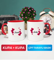 İkili İsme Özel Sevgililer Günü Hediyesi Kupa Bardak Kırmızı