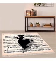 Müzik Notalı Halı Dijital Baskı Yıkanabilir Modern Nota Desenli Salon Halı  (Bej)
