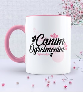 BK Gift Kişiye Özel Canım Öğretmenim Pembe Kupa Bardak  3