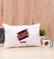 8 De Kapanır 18 De Taraftar Dikdörtgen Yastık ve Mavi Kupa Bardak