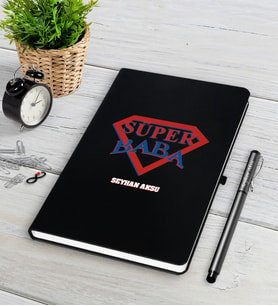 BK Gift Kişiye Özel Süper Baba Siyah Defter Kalem Seti-3