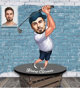 Kişiye Özel Golfçü Karikatürlü Ahşap Biblo Bay-2