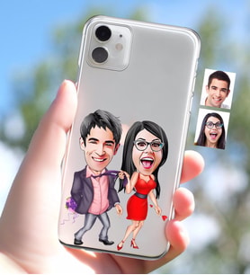 BK Gift Kişiye Özel Sevgililer Karikatürlü iPhone 11 İnce Şeffaf Silikon Telefon Kapağı-4 (Beyaz)