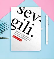 BK Gift Kişiye Özel Sevgili Temalı Beyaz Defter Kalem Seti