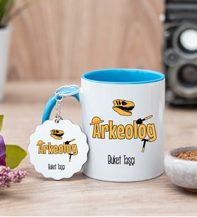 Arkeolog Mavi Kupa Bardak Ve Anahtarlık Set