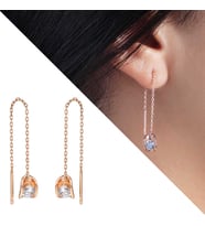Zirkon Tektaşlı Sandviç Tasarım Rose Renk 925 Ayar Gümüş Sallantılı Küpe (Çok Renkli)