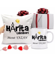 Harita Teknikeri Bardağı ve Yastığı Hediye Seti (Model 1)