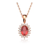 Oval Fuşya Taşlı Anturaj Rose Gümüş Kolye