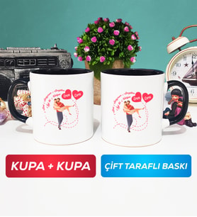 İkili Sevgiliye Sevgililer Günü Hediyesi 2 Kupa Bardak Siyah