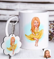 BK Gift Kişiye Özel Marilyn Monroe Karikatürlü Beyaz Kupa ve Anahtarlık Hediye Seti (Model 1)