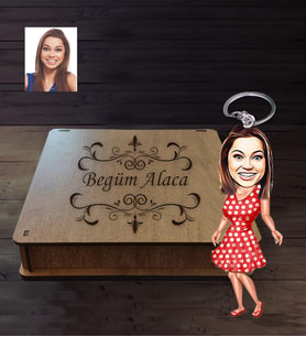 Kişiye Özel Bayan Karikatürlü Ahşap Anahtarlık Kutulu Model-4