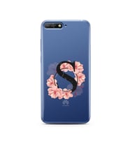 Pembe Çiçekli Harf Tasarım Süper Şeffaf Silikon Telefon Kılıfı Huawei Y6 2018 S-