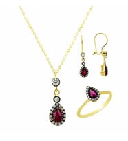 Üçlü Set Pembe Damla 5,86 Gram 14 Ayar Altın (Çok Renkli)