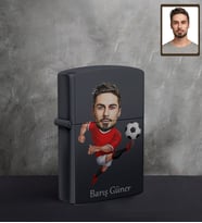 Kişiye Özel Futbolcu Karikatürlü UV Baskılı Siyah Benzinli Çakmak Bay-3