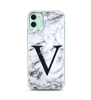 Iphone 11 Beyaz Mermer Harf Tasarımlı Telefon Kılıfı V-Harfi 