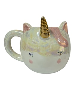 Unicorn Tek Boynuzlu Sevimli Seramik Kupa (Krem)