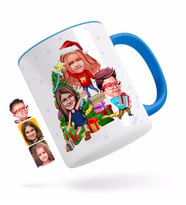 BK Gift Kişiye Özel Yeni Yıl 3 Kardeş Karikatürlü Mavi Kupa Bardak-1