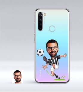 BK Gift Kişiye Özel Siyah Beyaz Futbolcu Karikatürlü Xiaomi Redmi Note 8 İnce Şeffaf Silikon Telefon Kapağı