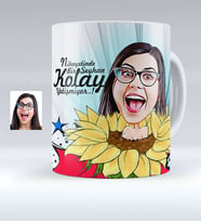 BK Gift Kişiye Özel Bayan Karikatürlü Beyaz Kupa Bardak  5