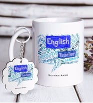 BK Gift Kişiye Özel İngilizce Öğretmeni Beyaz Kupa ve Anahtarlık Hediye Seti-4 (Model 1)