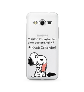 Snoopy Tasarımlı Süper Şeffaf Silikon Telefon Kılıfı Samsung Core 2