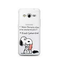 Snoopy Tasarımlı Süper Şeffaf Silikon Telefon Kılıfı Samsung Core 2