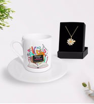 BK Gift Kişiye Özel Dünyanın En İyi Öğretmeni Türk Kahvesi Fincanı ve İsimli Papatya Kolye Hediye Seti-16 (Model 1)