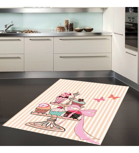 Cupcake Tatlı Desenli Dijital Baskılı Kaymaz Taban Yıkanabilir Leke Tutmaz Mutfak Halısı (Pembe)