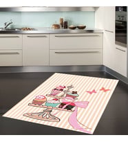 Cupcake Tatlı Desenli Dijital Baskılı Kaymaz Taban Yıkanabilir Leke Tutmaz Mutfak Halısı (Pembe)