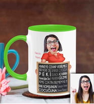 BK Gift Kişiye Özel Anneler Günü Temalı Karikatürlü Yeşil Kupa Bardak Y6
