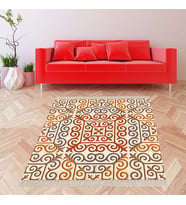Geometrik Desenli Dijital Baskı Yıkanabilir Kaymaz Taban Etnik Kilim Desen Salon Halı (Çok Renkli)