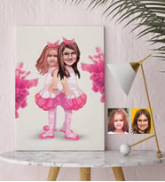 BK Gift Kişiye Özel Kız Kardeşler Karikatürlü Kanvas Tablo 30x50cm-3