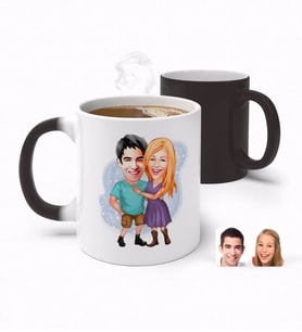 BK Gift Kişiye Özel Sevgililer Karikatürlü Sihirli Kupa Bardak-80 (Beyaz)