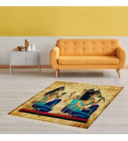 Antik Mısır Kleopatra Desenli Dijital Baskı Yıkanabilir Modern Salon Halı ve Yolluk (Sarı)