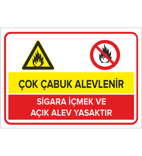 MIGNATIS - Çok Çabuk Alevlenir S*gara İçmek Ve Açık Alev Yasaktır Levhası - Sac Malzeme 50x70cm