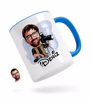 BK Gift Kişiye Özel Erkek Profesyonel Fotoğrafçı Karikatürlü Mavi Kupa Bardak-1