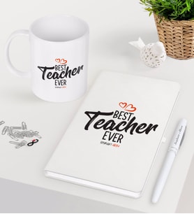 BK Gift Kişiye Özel En İyi Öğretmen Beyaz Defter Kalem Kupa Seti-13 (Model 1)