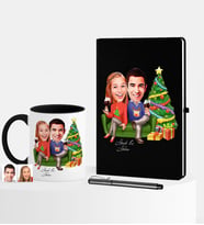 BK Gift Kişiye Özel Yılbaşı Sevgililer Karikatürlü Siyah Defter Kalem Kupa Seti - 4