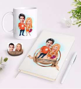 BK Gift Kişiye Özel Yılın En Mükemmel Çifti Karikatürlü Beyaz Defter Kalem ve Kupa Seti-54 (Model 1)