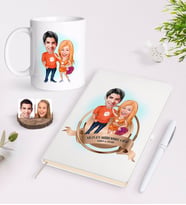 BK Gift Kişiye Özel Yılın En Mükemmel Çifti Karikatürlü Beyaz Defter Kalem ve Kupa Seti-54 (Model 1)