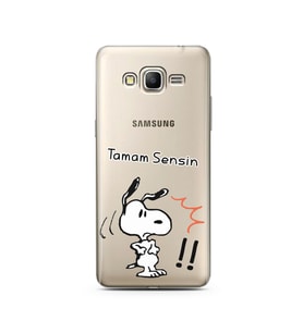 Snoopy Tasarımlı Süper Şeffaf Silikon Telefon Kılıfı Samsung Grand Prime