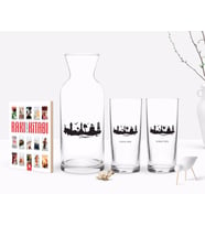 BK Gift Kişiye Özel Renkli Baskılı İzmir Tasarımlı Turistik İkili Rakı Bardağı Karaf ve Cep Kitabı Hediye Seti-3 (Model 1)