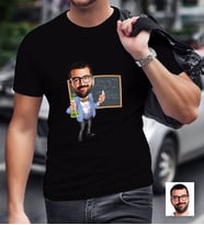 BK Gift Kişiye Özel Bay Kimya Öğretmeni Karikatürlü Siyah T-Shirt-1