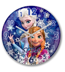 İsme Ve Kişiye Özel Elsa ve Anna Duvar Saati Bombeli Gercek Cam