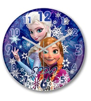 İsme Ve Kişiye Özel Elsa ve Anna Duvar Saati Bombeli Gercek Cam